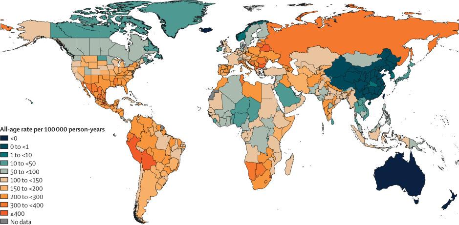 Subnotificação foi maior na Rússia, nos Estados Unidos, no México e no Brasil, segundo estudo. (Fonte: The Lancet/Reprodução)